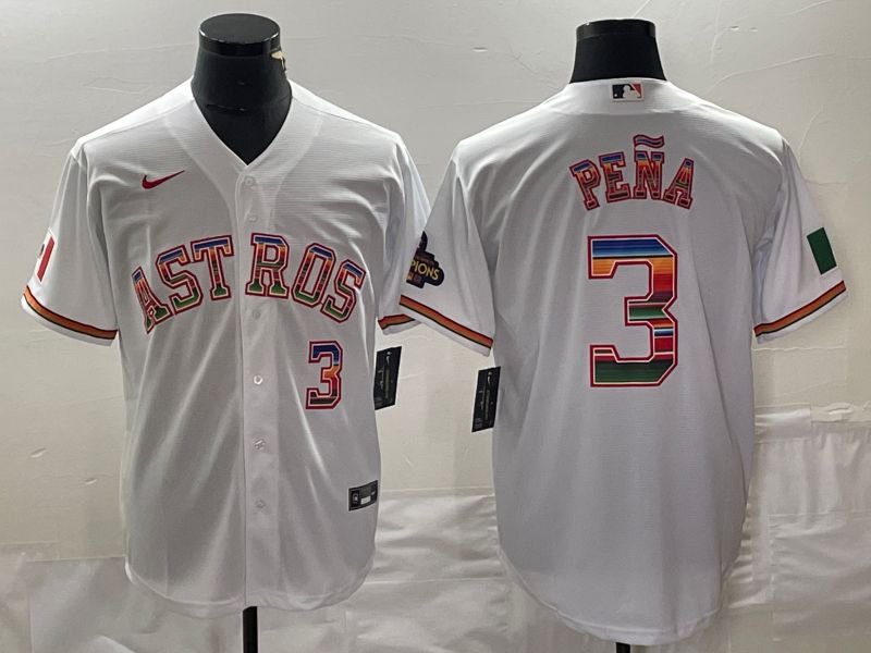 Men Houston Astros #3 Pena White rainbow Nike Game MLB Jersey style 1